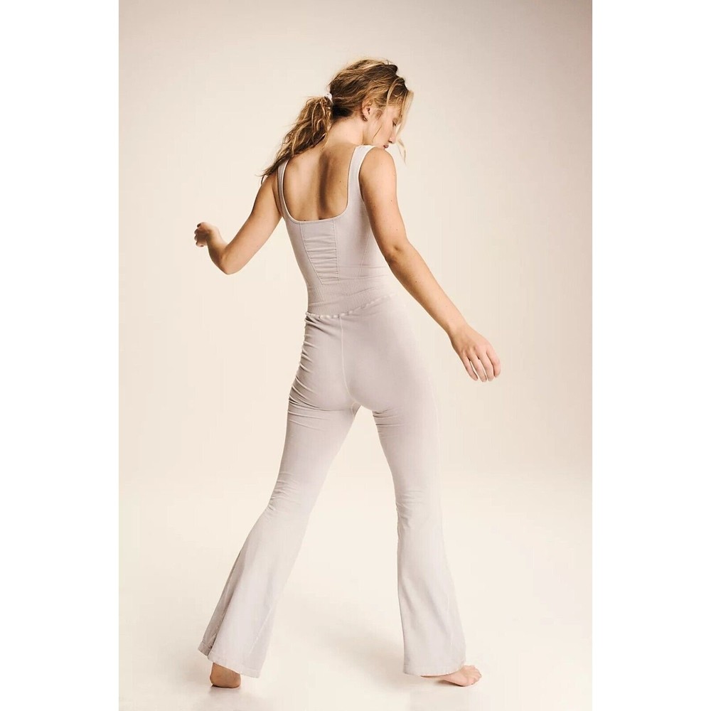 Free People Womens Medium Large Good Karma Flared One Piece Ice Gray Athleisure - Picture 3 of 9